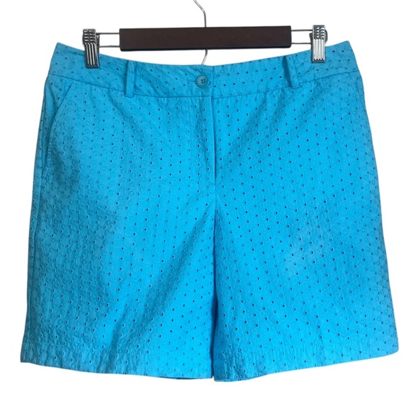 Talbots Blue Floral Eyelet High Rise Lined Shorts Size 8 - Picture 1 of 7